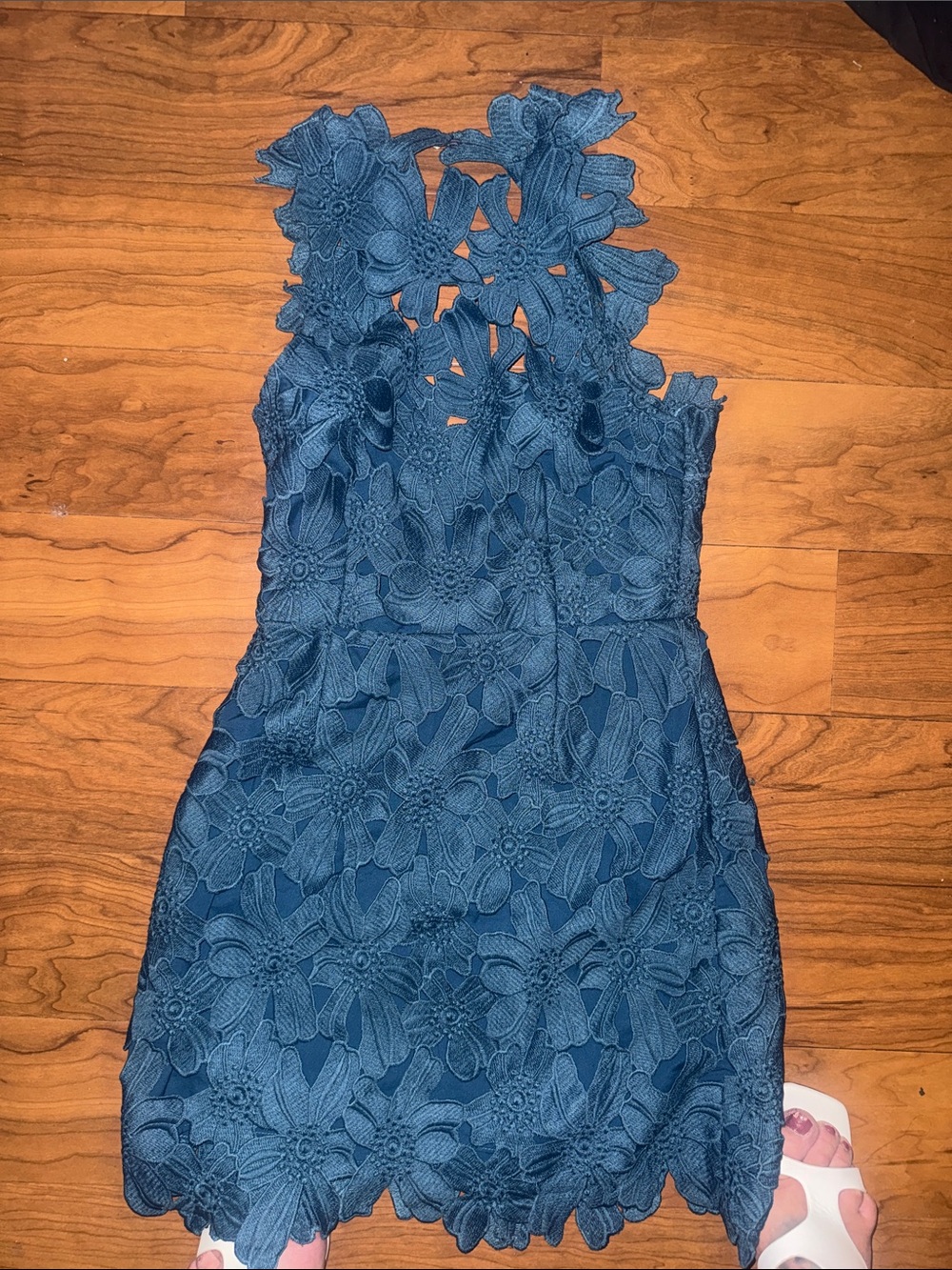 SAYLOR Teal Blue Floral Lace Mini Dress